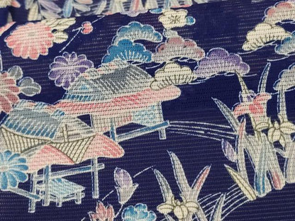 平和屋着物＊夏物 小紋 絽 風景草花文 洗える着物 AABE7458jd