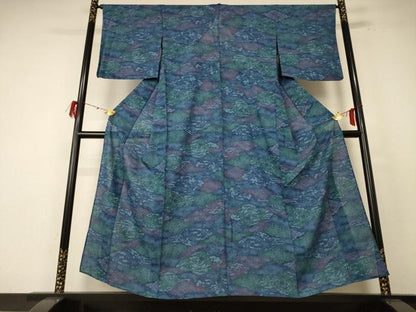 平和屋着物＊夏物 小紋 絽 型染め 吉祥草花文 正絹 逸品 AABE7462jd