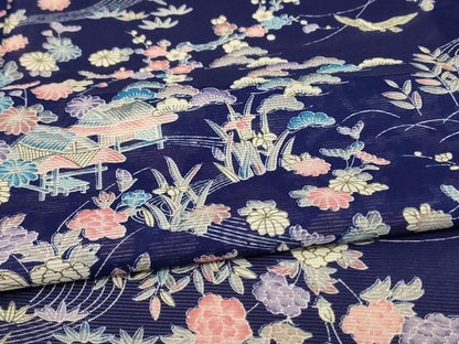 平和屋着物＊夏物 小紋 絽 風景草花文 洗える着物 AABE7458jd