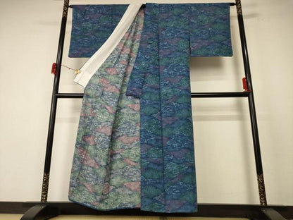 平和屋着物＊夏物 小紋 絽 型染め 吉祥草花文 正絹 逸品 AABE7462jd