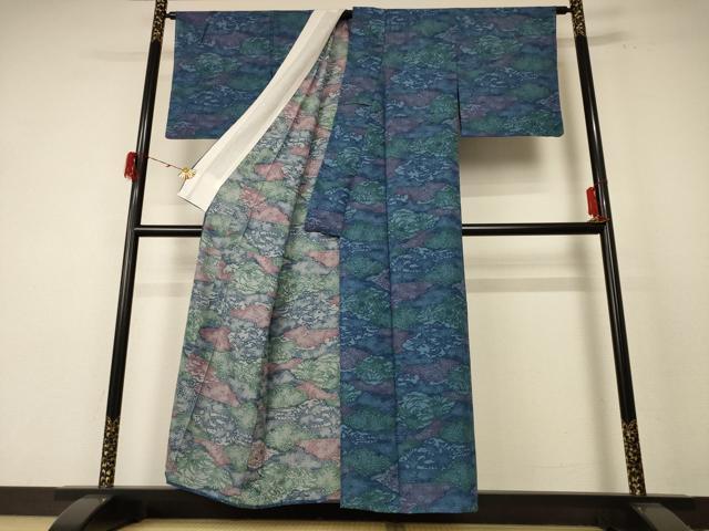 平和屋着物＊夏物 小紋 絽 型染め 吉祥草花文 正絹 逸品 AABE7462jd