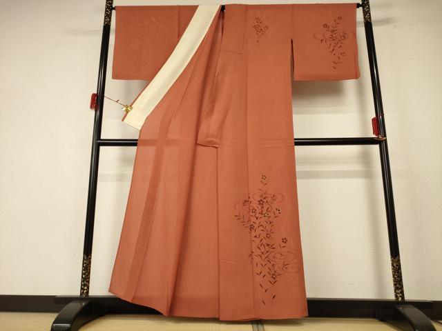 平和屋着物＊夏物 訪問着 絽 手描き 流水草花文 金彩 正絹 逸品 AABE7492jd