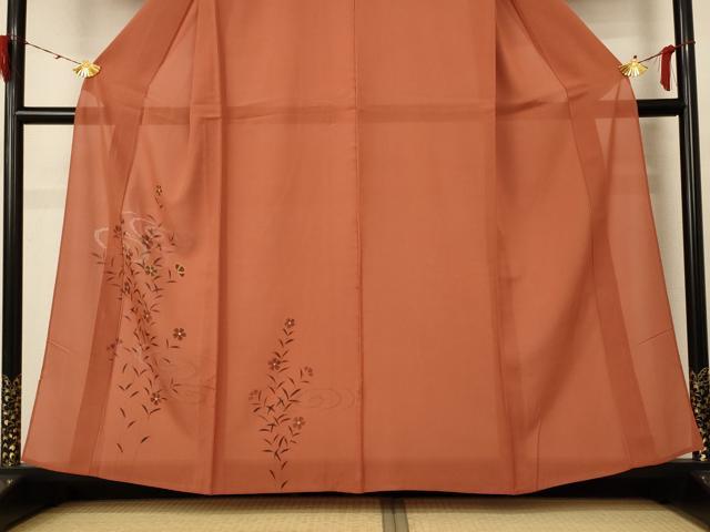 平和屋着物＊夏物 訪問着 絽 手描き 流水草花文 金彩 正絹 逸品 AABE7492jd
