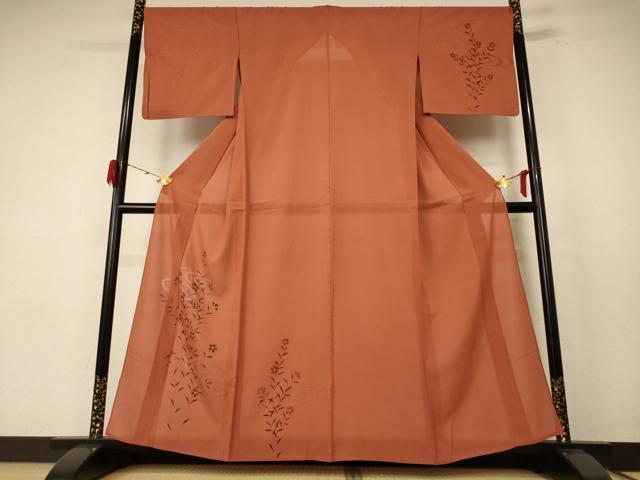 平和屋着物＊夏物 訪問着 絽 手描き 流水草花文 金彩 正絹 逸品 AABE7492jd