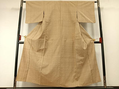 平和屋着物▽極上　紬　単衣　縞　正絹　逸品　AABE5706fy