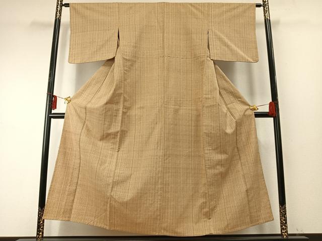 平和屋着物▽極上　紬　単衣　縞　正絹　逸品　AABE5706fy