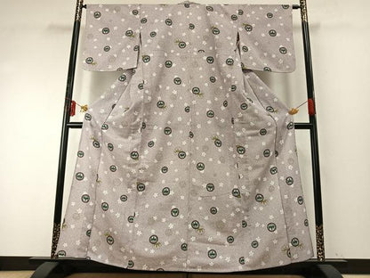 平和屋着物▽小紋 単衣 笹の葉文 金彩 洗える着物 AABE5695fy