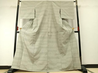 平和屋着物▽上質な紬 単衣 横段文 正絹 逸品 AABE5690fy