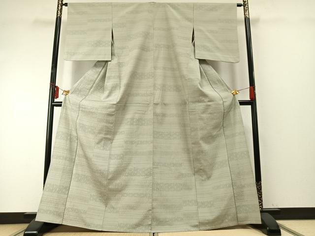 平和屋着物▽上質な紬 単衣 横段文 正絹 逸品 AABE5690fy