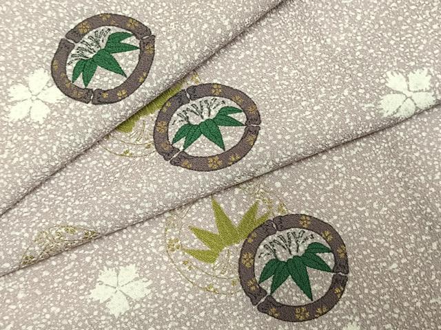 平和屋着物▽小紋 単衣 笹の葉文 金彩 洗える着物 AABE5695fy
