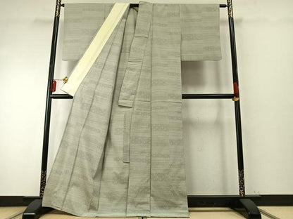 平和屋着物▽上質な紬 単衣 横段文 正絹 逸品 AABE5690fy