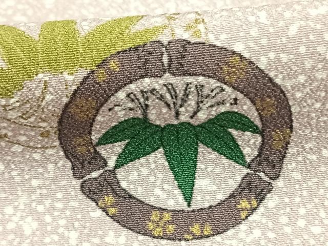平和屋着物▽小紋 単衣 笹の葉文 金彩 洗える着物 AABE5695fy