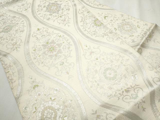 平和屋着物○本場筑前博多織 八寸名古屋帯 縦枠花文 銀糸