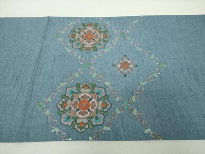 平和屋着物●太鼓柄袋帯　紬地　総刺繍　格子花文　正絹　逸品　未使用　DABA1716ps