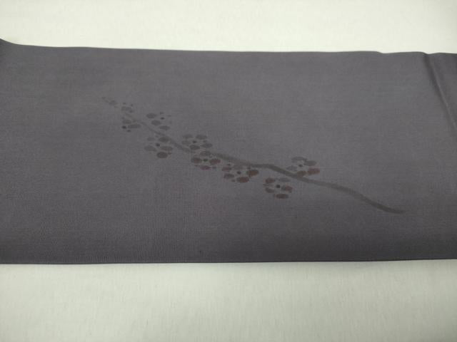 平和屋着物●塩瀬　九寸名古屋帯　手描き　おじそうさん　濃紫地　正絹　逸品　DABA1828ps