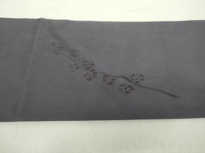 平和屋着物●塩瀬　九寸名古屋帯　手描き　おじそうさん　濃紫地　正絹　逸品　DABA1828ps