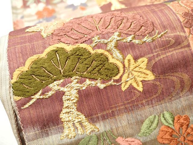 平和屋着物●両面　六通柄袋帯　唐織　松菊桜　金糸　正絹　逸品　CABB9319hy