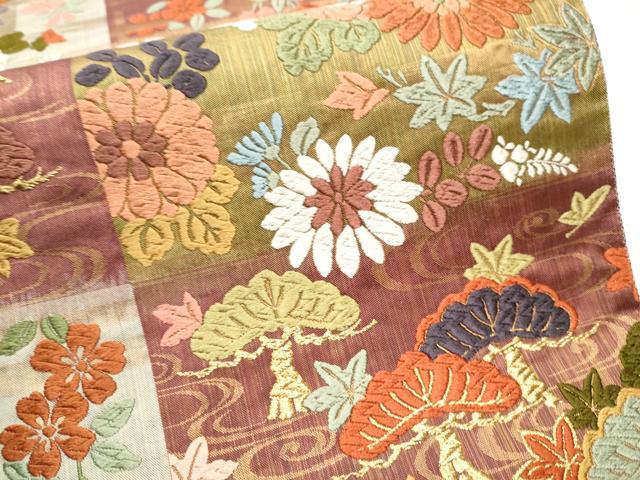 平和屋着物●両面　六通柄袋帯　唐織　松菊桜　金糸　正絹　逸品　CABB9319hy