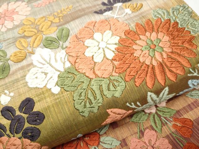 平和屋着物●両面　六通柄袋帯　唐織　松菊桜　金糸　正絹　逸品　CABB9319hy