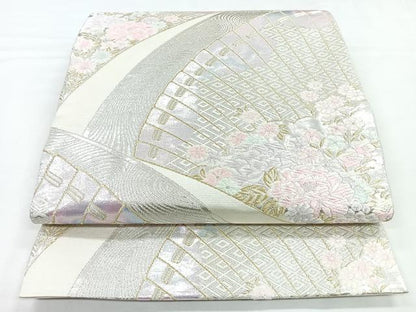 平和屋着物◎六通柄袋帯　唐織　扇面花文　金銀糸　正絹　逸品　CABB1076nb
