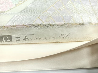 平和屋着物◎六通柄袋帯　唐織　扇面花文　金銀糸　正絹　逸品　CABB1076nb