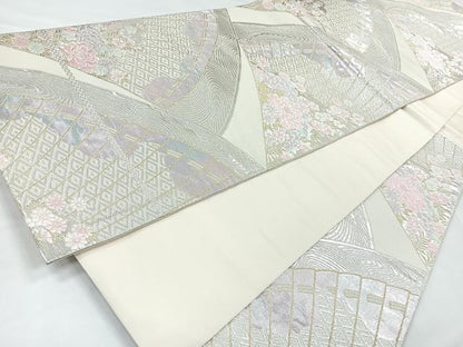 平和屋着物◎六通柄袋帯　唐織　扇面花文　金銀糸　正絹　逸品　CABB1076nb