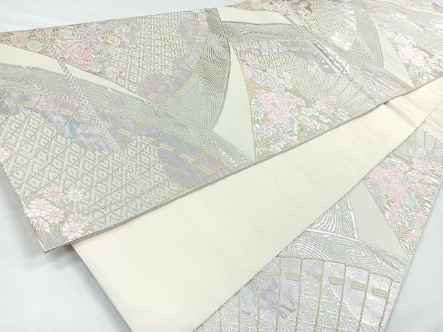 平和屋着物◎六通柄袋帯　唐織　扇面花文　金銀糸　正絹　逸品　CABB1076nb