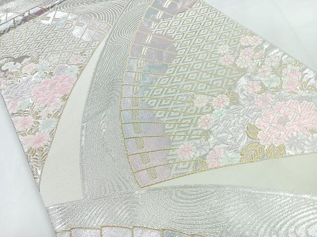 平和屋着物◎六通柄袋帯　唐織　扇面花文　金銀糸　正絹　逸品　CABB1076nb