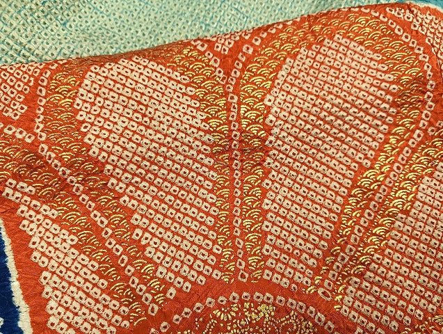 平和屋着物●豪華振袖　絞り　立波花文　金彩　ロング丈　正絹　逸品　AABF0021ph 平和屋着物○豪華振袖 絞り 立波花文 金彩 ロング丈 正絹 逸品