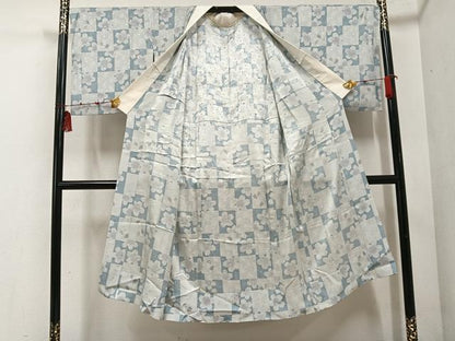 平和屋着物●長襦袢　無双仕立て　市松桜文　正絹　逸品　AABF0027ph