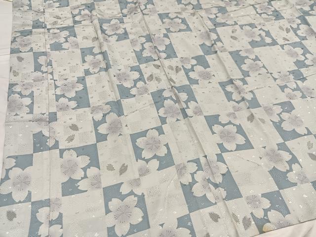 平和屋着物○長襦袢 無双仕立て 市松桜文 正絹 逸品 AABF0027ph