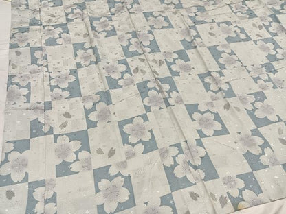 平和屋着物●長襦袢　無双仕立て　市松桜文　正絹　逸品　AABF0027ph