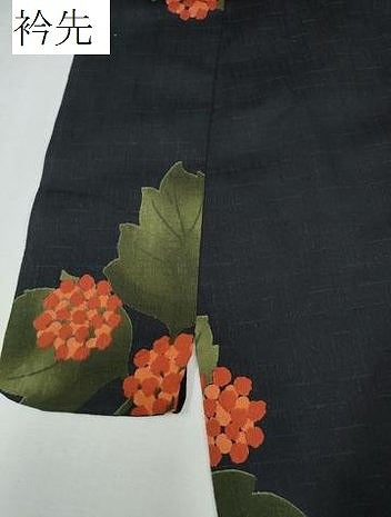平和屋着物∴夏物 浴衣 舞花文 黒地 綿 逸品 CABB6553ng