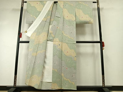 平和屋着物▽上質な小紋 単衣 道長花文 金彩 正絹 逸品 AABE5750fy