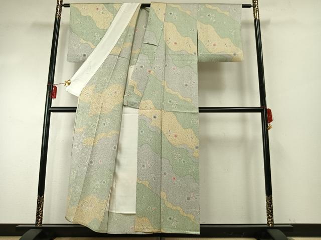 平和屋着物▽上質な小紋 単衣 道長花文 金彩 正絹 逸品 AABE5750fy