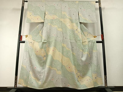 平和屋着物▽上質な小紋 単衣 道長花文 金彩 正絹 逸品 AABE5750fy