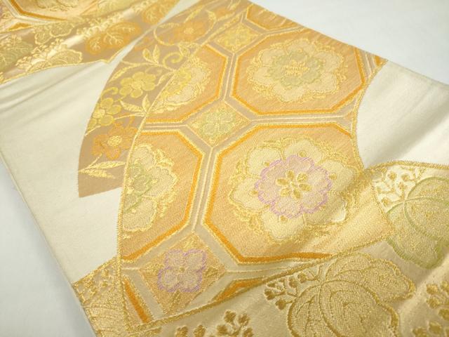 平和屋着物◎西陣　六通柄袋帯　地紙重ね草花文　金糸　正絹　逸品　未仕立て　DABB0238ud