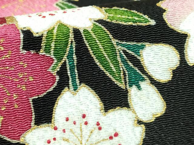 平和屋本店●超希少 東京友禅 久呂田明功 青山みとも 九寸名古屋帯 枝垂れ桜 黒地 金彩 鬼しぼ縮緬 反端・たとう紙付き 逸品 DZAB3613kh6