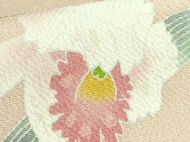 平和屋着物●極上　人間国宝・羽田登喜男　九寸開き名古屋帯　カトレア　灰桜色地　鬼しぼ縮緬　逸品　DZAB3608kh6