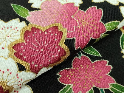 平和屋本店●超希少 東京友禅 久呂田明功 青山みとも 九寸名古屋帯 枝垂れ桜 黒地 金彩 鬼しぼ縮緬 反端・たとう紙付き 逸品 DZAB3613kh6
