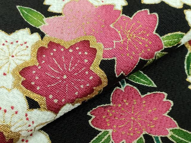 平和屋本店●超希少 東京友禅 久呂田明功 青山みとも 九寸名古屋帯 枝垂れ桜 黒地 金彩 鬼しぼ縮緬 反端・たとう紙付き 逸品 DZAB3613kh6