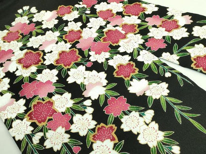 平和屋本店●超希少 東京友禅 久呂田明功 青山みとも 九寸名古屋帯 枝垂れ桜 黒地 金彩 鬼しぼ縮緬 反端・たとう紙付き 逸品 DZAB3613kh6