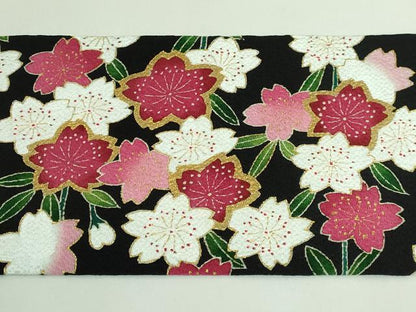 平和屋本店●超希少 東京友禅 久呂田明功 青山みとも 九寸名古屋帯 枝垂れ桜 黒地 金彩 鬼しぼ縮緬 反端・たとう紙付き 逸品 DZAB3613kh6