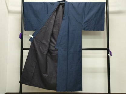 平和屋着物●男性 紬 アンサンブル 霞文 鉄紺色 正絹 逸品 CABB0048gh