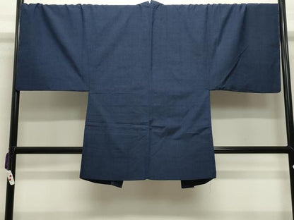 平和屋着物●男性 紬 アンサンブル 霞文 鉄紺色 正絹 逸品 CABB0048gh