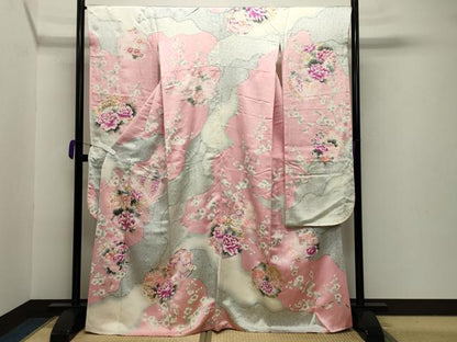 平和屋着物●豪華振袖 駒刺繍 花丸文 金彩 正絹 逸品 CABB0049gh