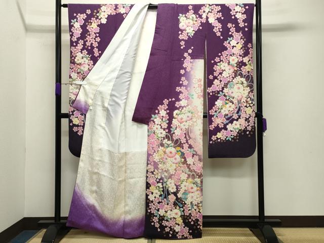 平和屋着物●越後十日町の一流染匠 桐屋・翠山工房 徳永憲峯 振袖 辻が花 絞り 暈し染め 金彩 銀通し地 正絹 逸品 CABB0083gh