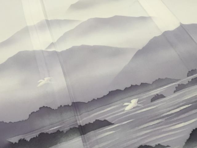 平和屋着物＊夏物 訪問着 絽 手描き 遠山飛鳥文 暈し染め 銀彩 正絹 逸品 CABB0142gh