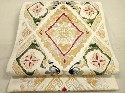 平和屋着物◎六通柄 本袋帯 花菱文 金銀糸 正絹 逸品 DABA8240xg