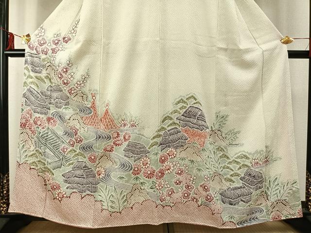 平和屋着物●訪問着 総絞り 風景文 正絹 逸品 AABE5802fy